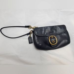 Vintage coach wristlet thick black leather brass hardware